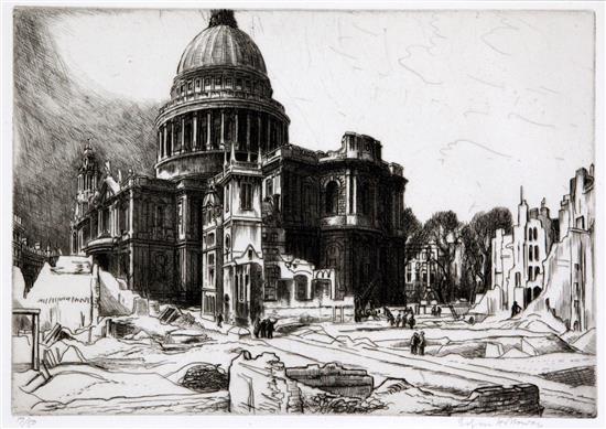 Edgar Holloway (1914-2008) St Pauls in 1942, 178 x 250mm.